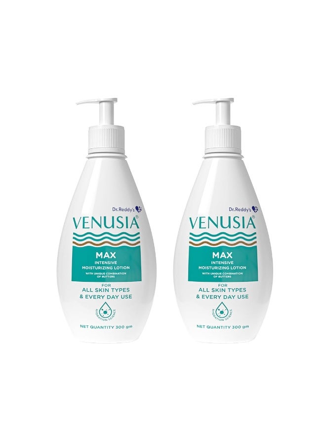 VENUSIA Dr. Reddy's Venusia Max Intensive Moisturizing Lotion | Dermatologist Recommended | Clinically Proven, Long-Lasting Moisturization | For Normal to Very Dry Skin | Cocoa Butter, Shea Butter, Mango Butter and Aloe Butter | 300g (Pack of 2). - Image 1